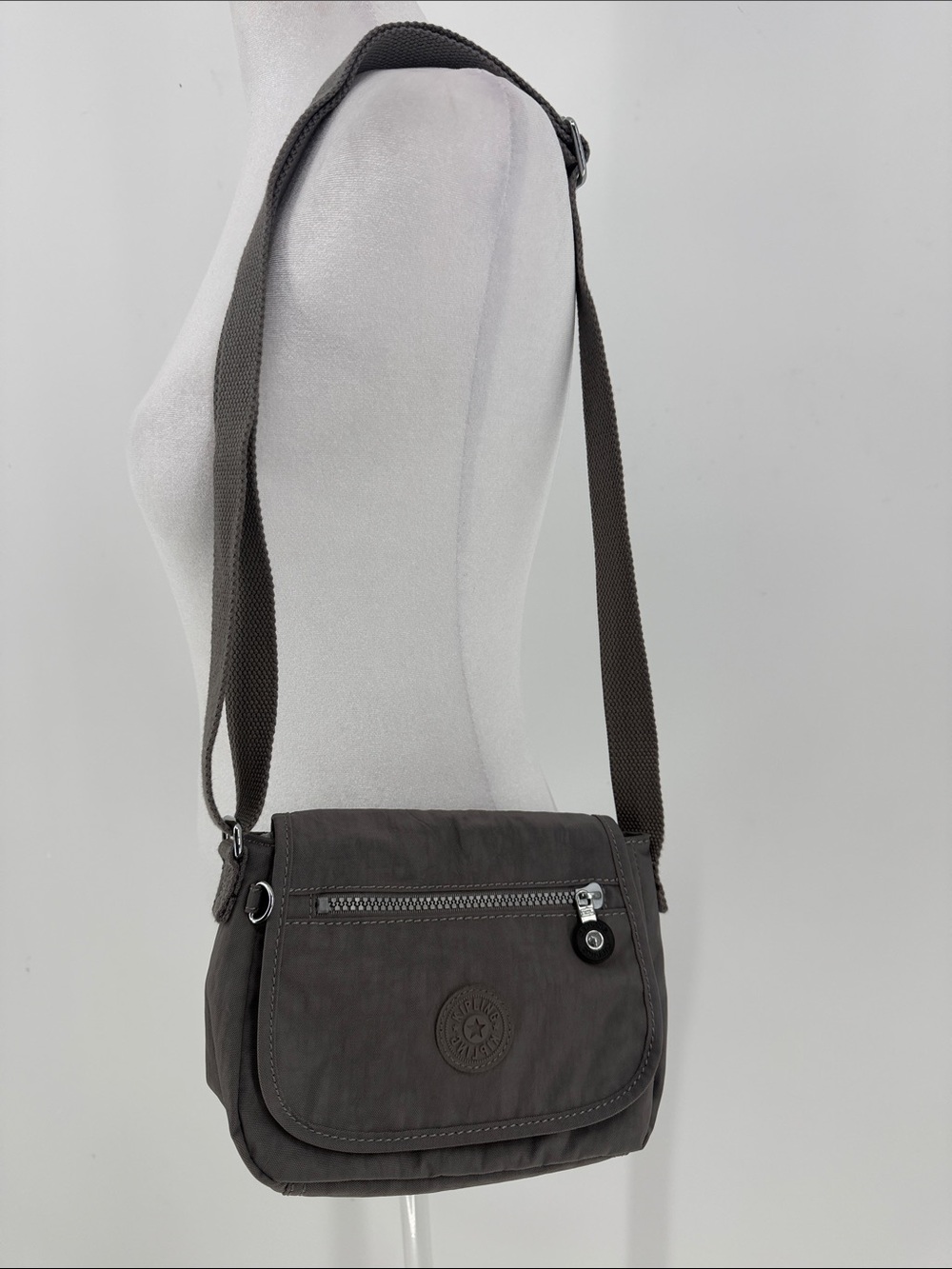 Kipling Light Gray Nylon Crossbody Messenger Bag Adjustable Strap
